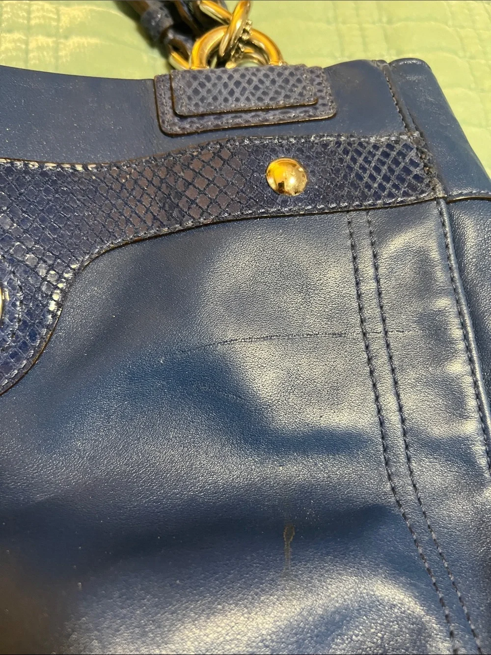 Penelope Blue Leather Coach turn-Lock Shoulder Bag